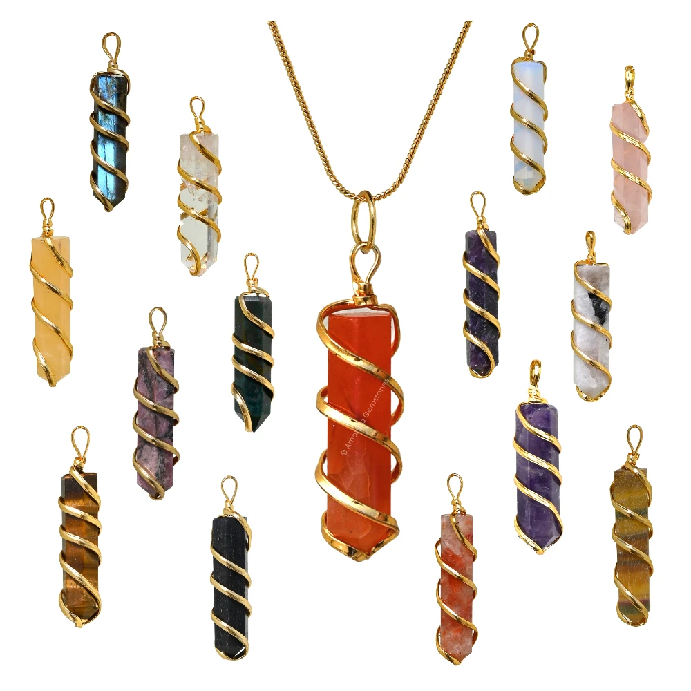 Set of 11 Crystal Spiral Pencil Point Pendant Necklace