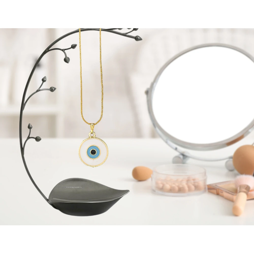 White Evil Eye Pendant - Round (Gold)