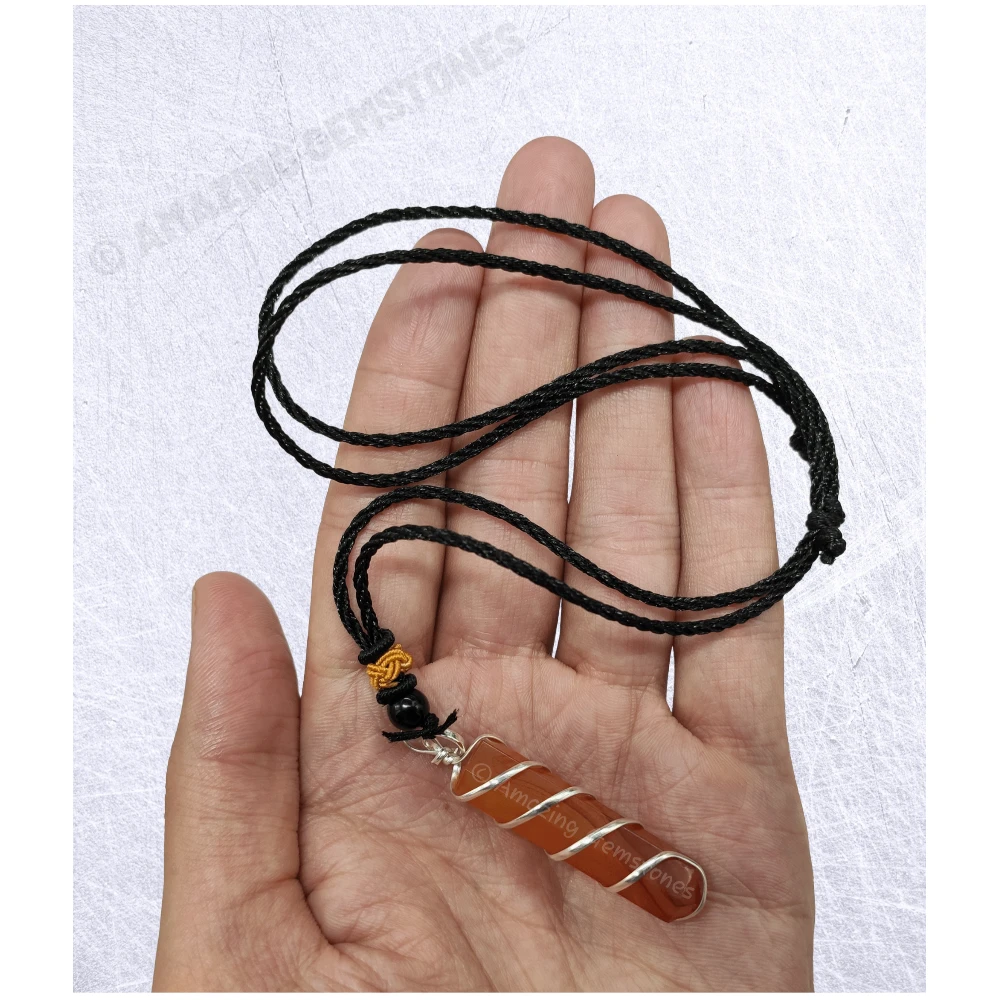 Carnelian Necklace - Spiral Pencil Point (Silver)