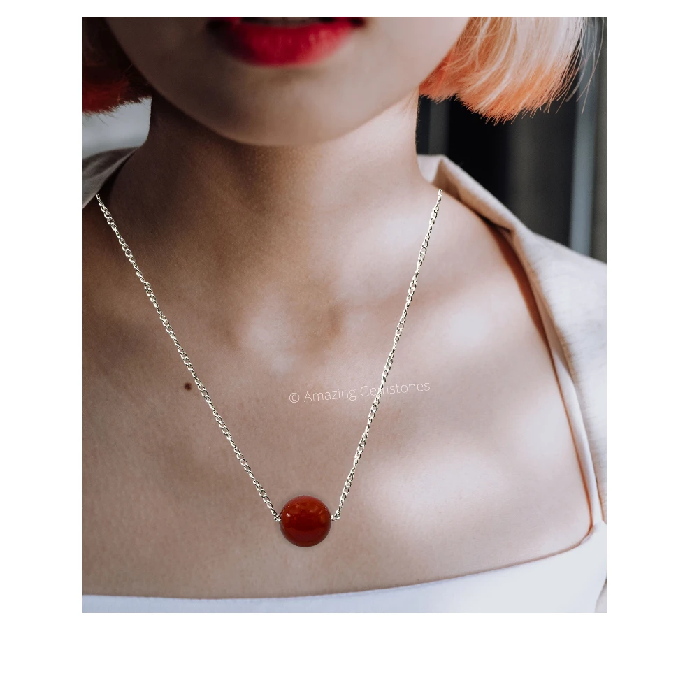 Carnelian Necklace - Crystal Bead (Silver)