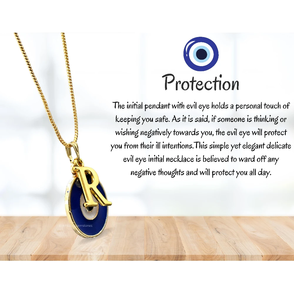 Evil Eye Pendant Necklace with R Initial