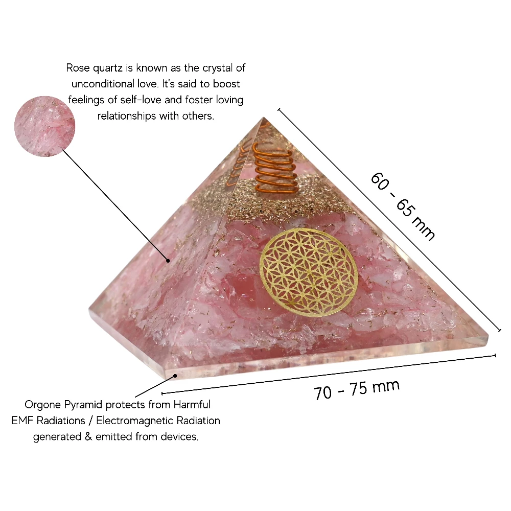 Rose Quartz Orgone Pyramid - Flower of Life