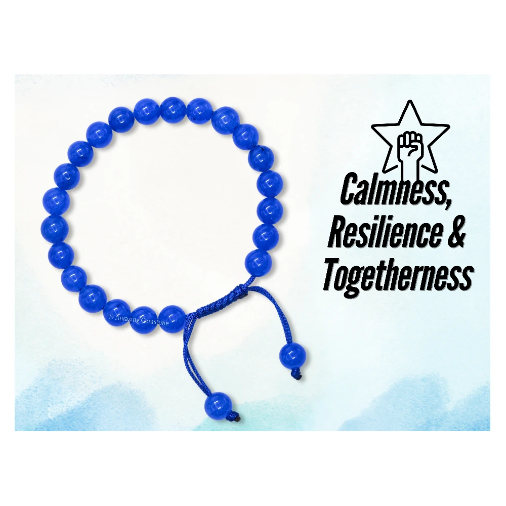 Blue Agate Beaded Bracelet (Adjustable)