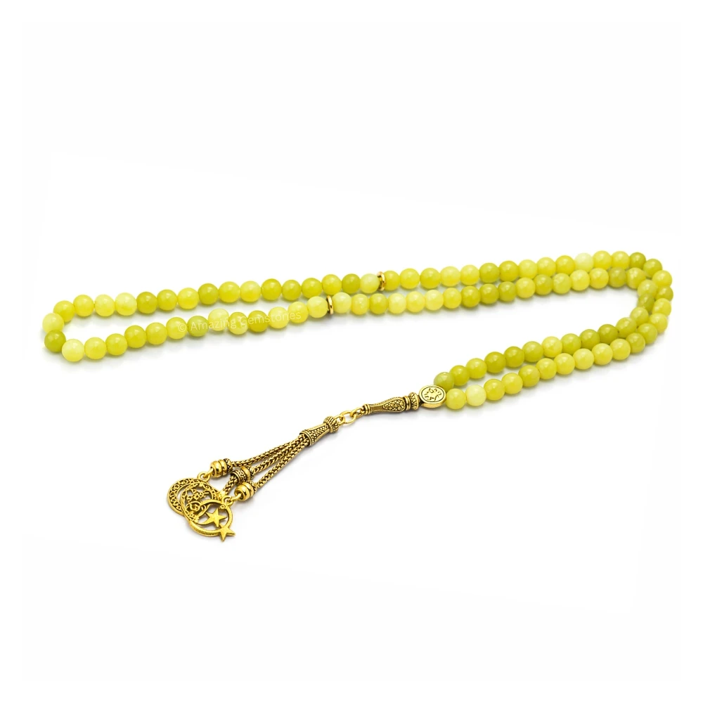 Lemon Jade Crystal Tasbeeh Sibha Prayer Beads (Gold)