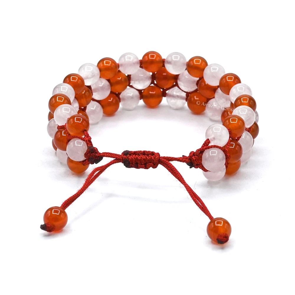 Carnelian, Rose Quartz 3 Layer Bracelet (Adjustable)