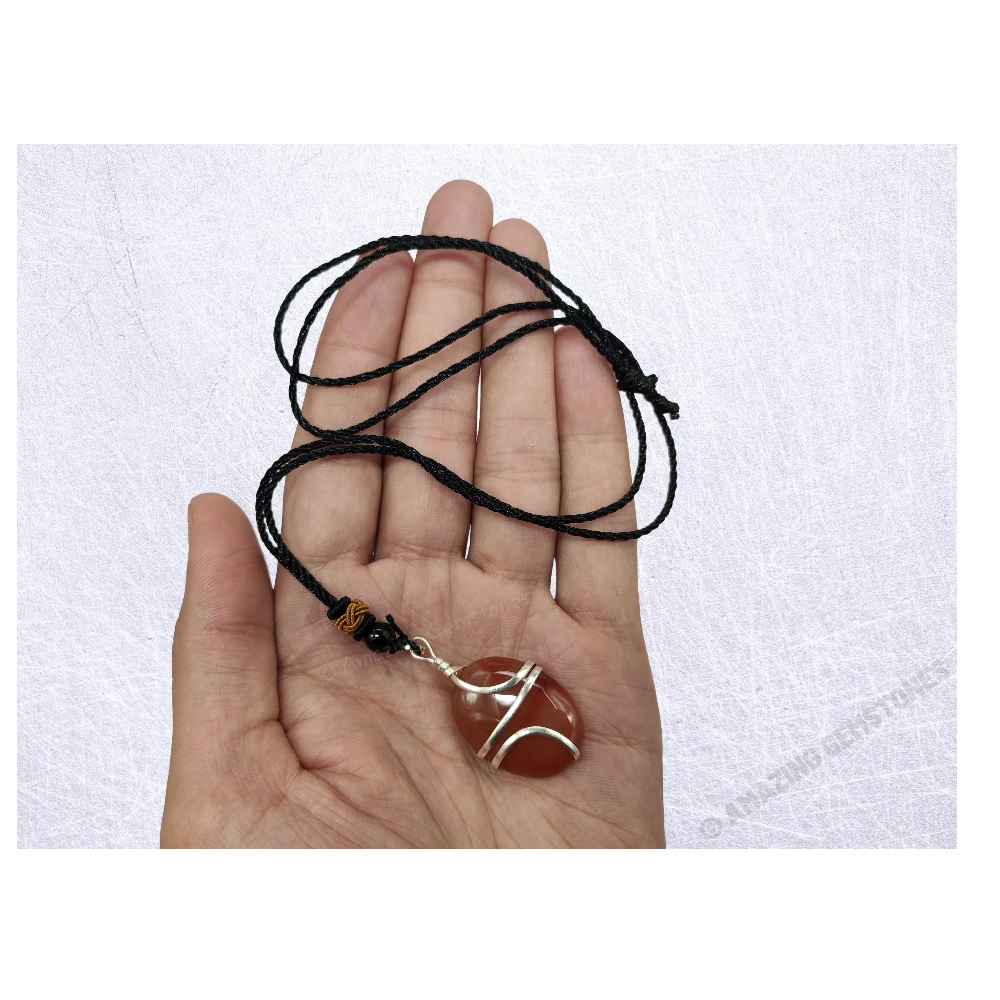 Carnelian Necklace - Spiral Oval (Silver)