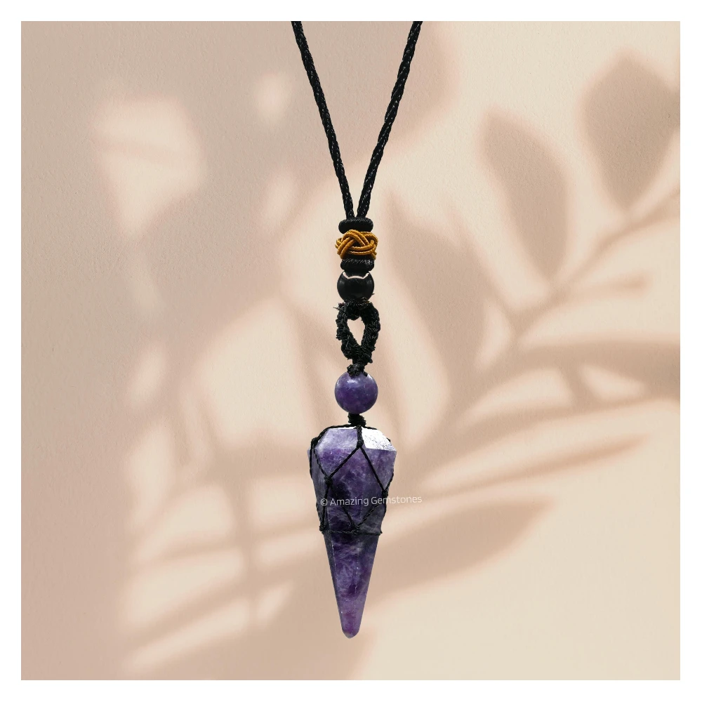 Lepidolite Pendulum Pendant Necklace (Macrame)