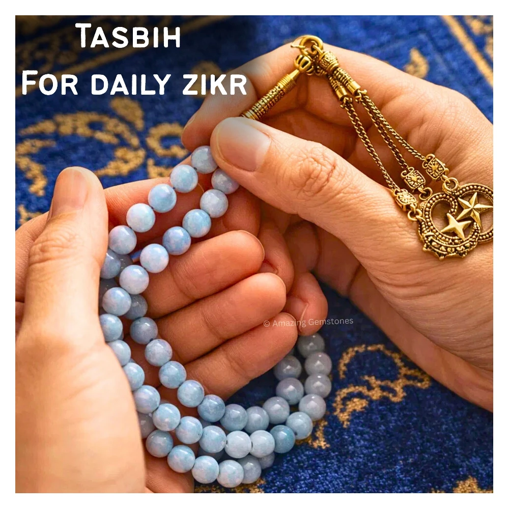 Angelite Crystal Tasbeeh Sibha Prayer Beads (Gold)