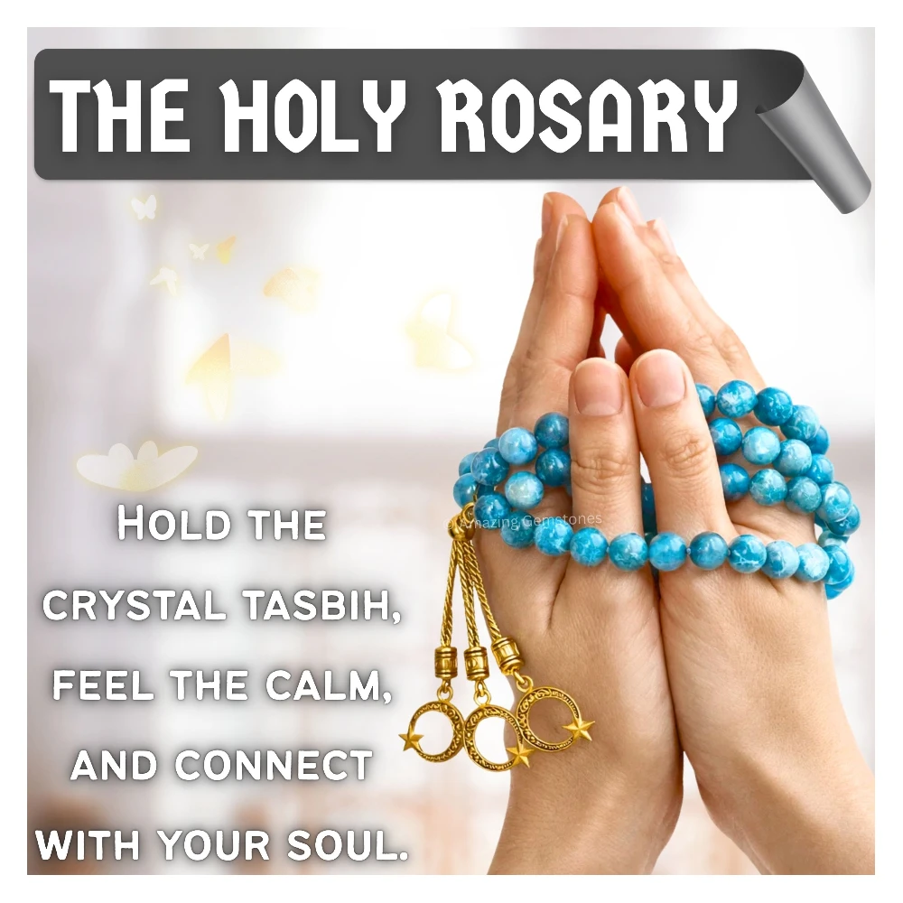 Apatite Crystal Tasbeeh Sibha Prayer Beads (Gold)