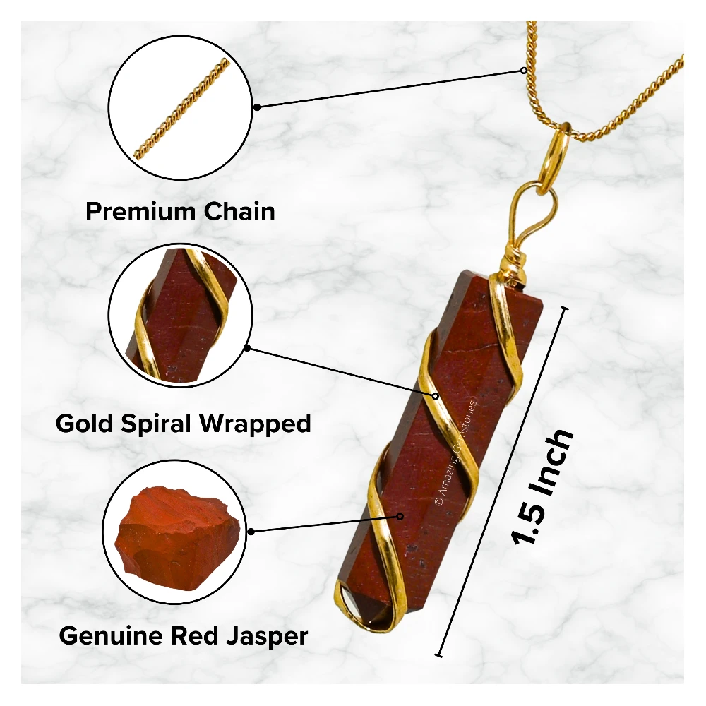 Red Jasper Necklace - Spiral Pencil Point (Gold)