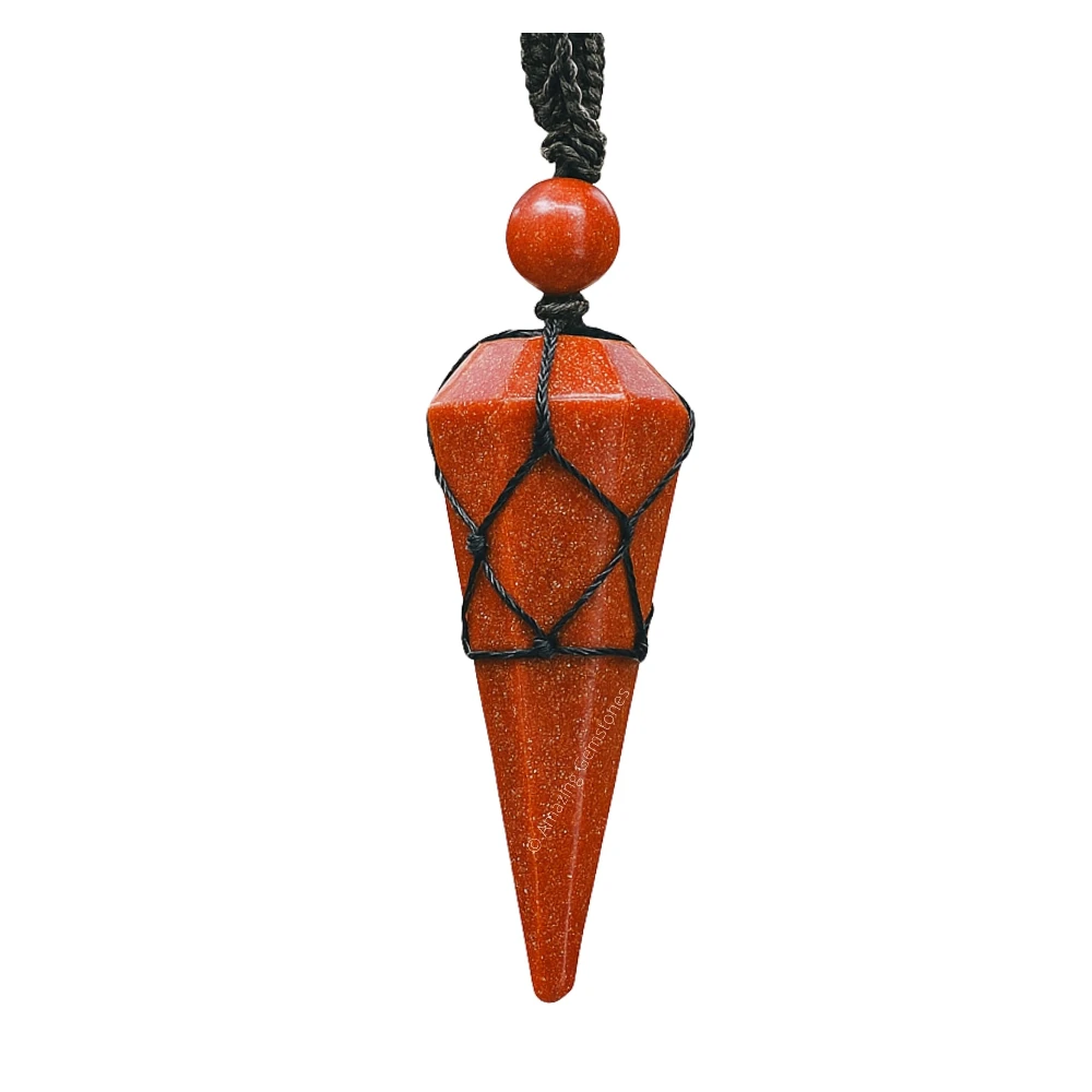 Red Goldstone Pendulum Pendant Necklace (Macrame)