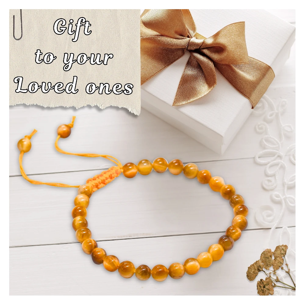 Yellow Cat's Eye Healing Crystal Bracelets - 6mm Beads (Adjustable)