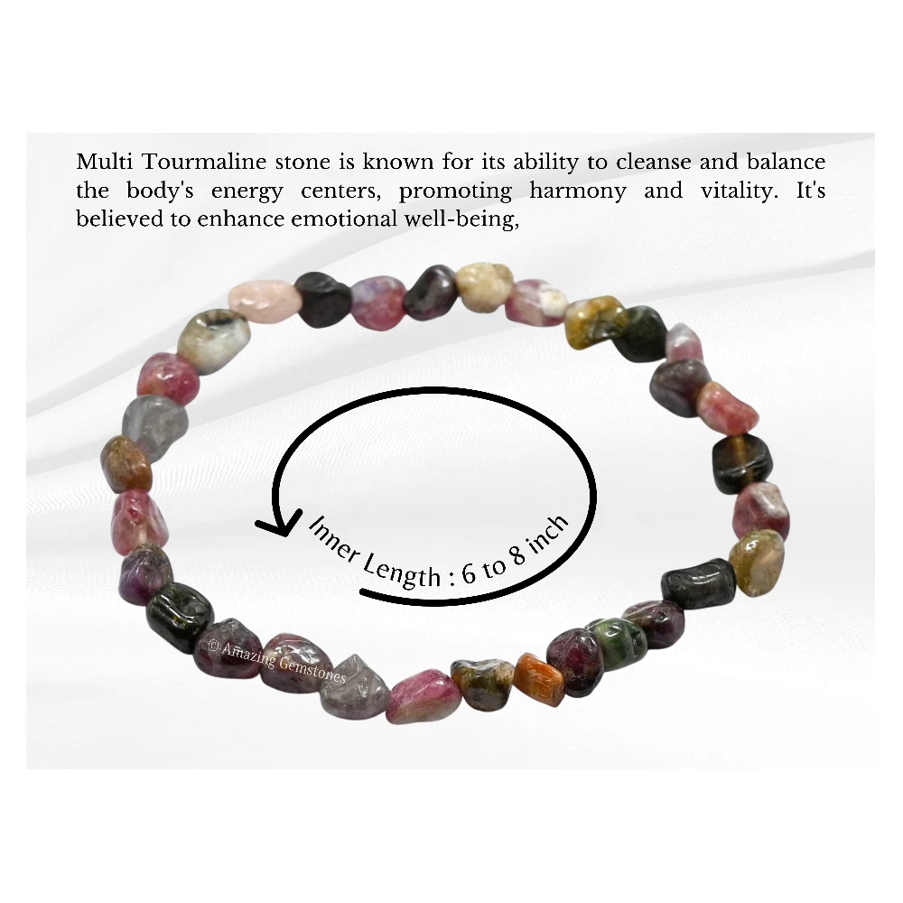 Multi Tourmaline Tumbled Stone Bracelet (Stretchable)