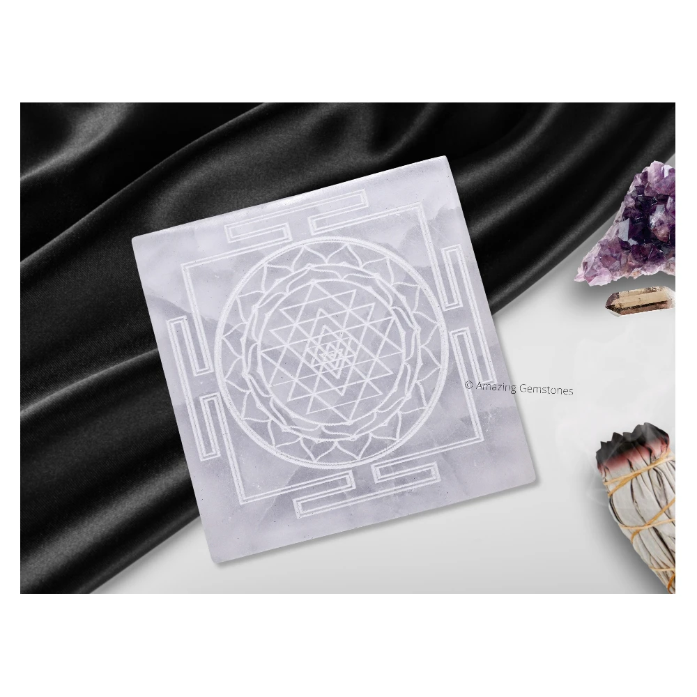 Selenite Charging Plate for Crystals - Sri Yantra(Square) (4 Inch)