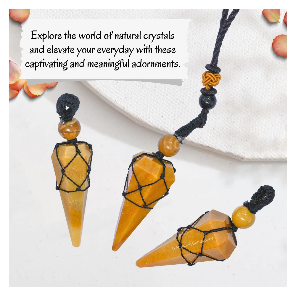 Yellow Jasper Pendant Necklace (Macrame)