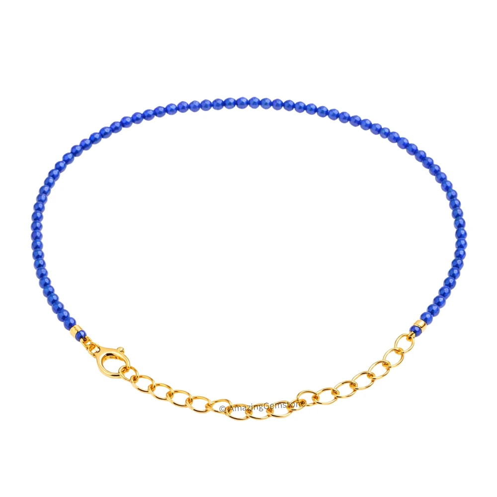 Dark Blue Chalcedony Crystal Bracelet - 2mm Faceted Bead (Gold)