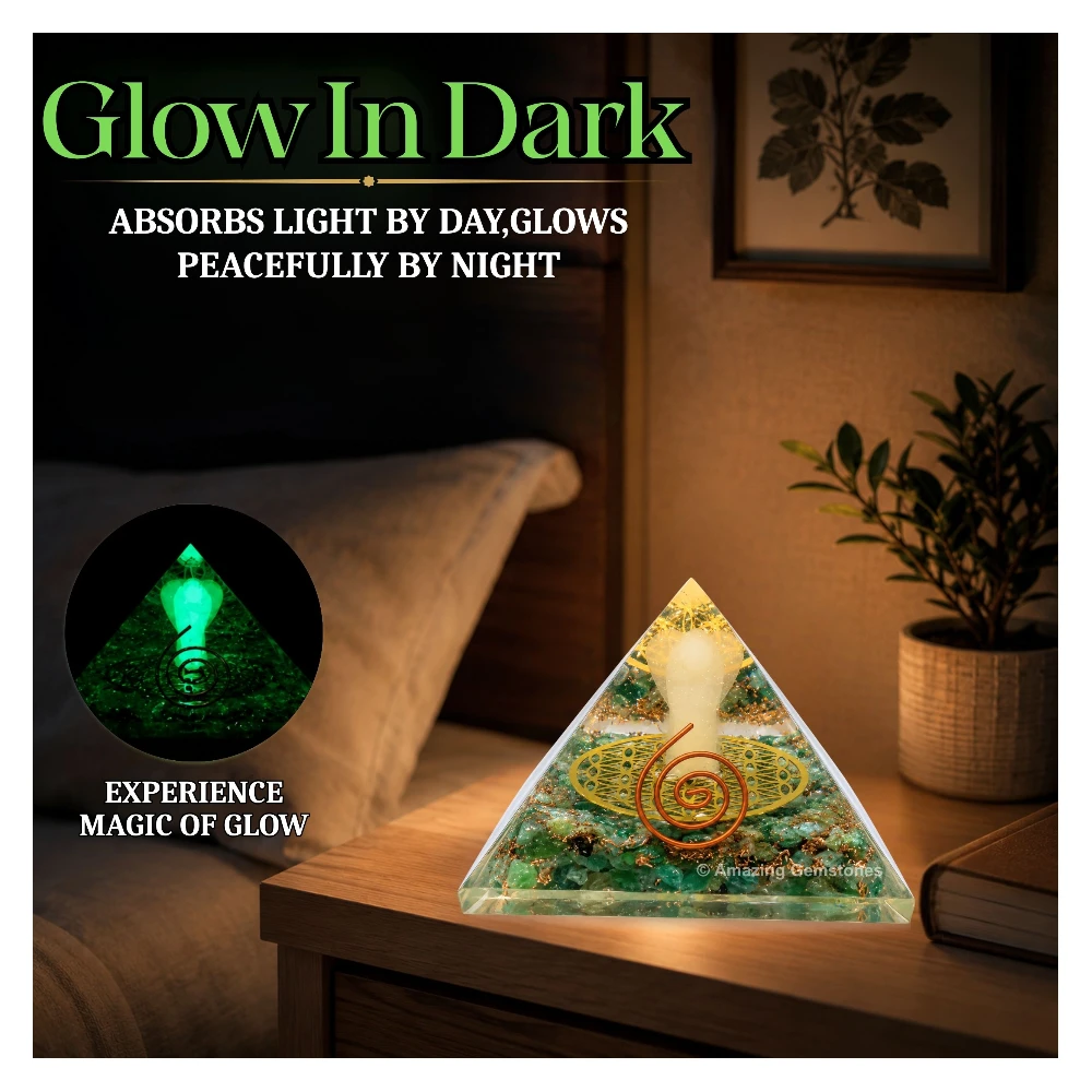 Green Aventurine Orgone Pyramid - Angel Glow in Dark