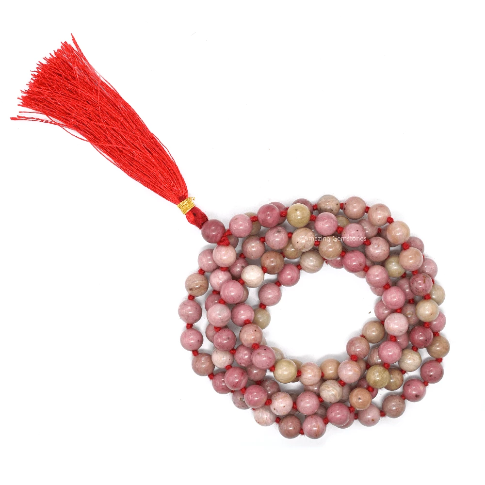 Pink Rhodonite Mala (Hand Knotted)