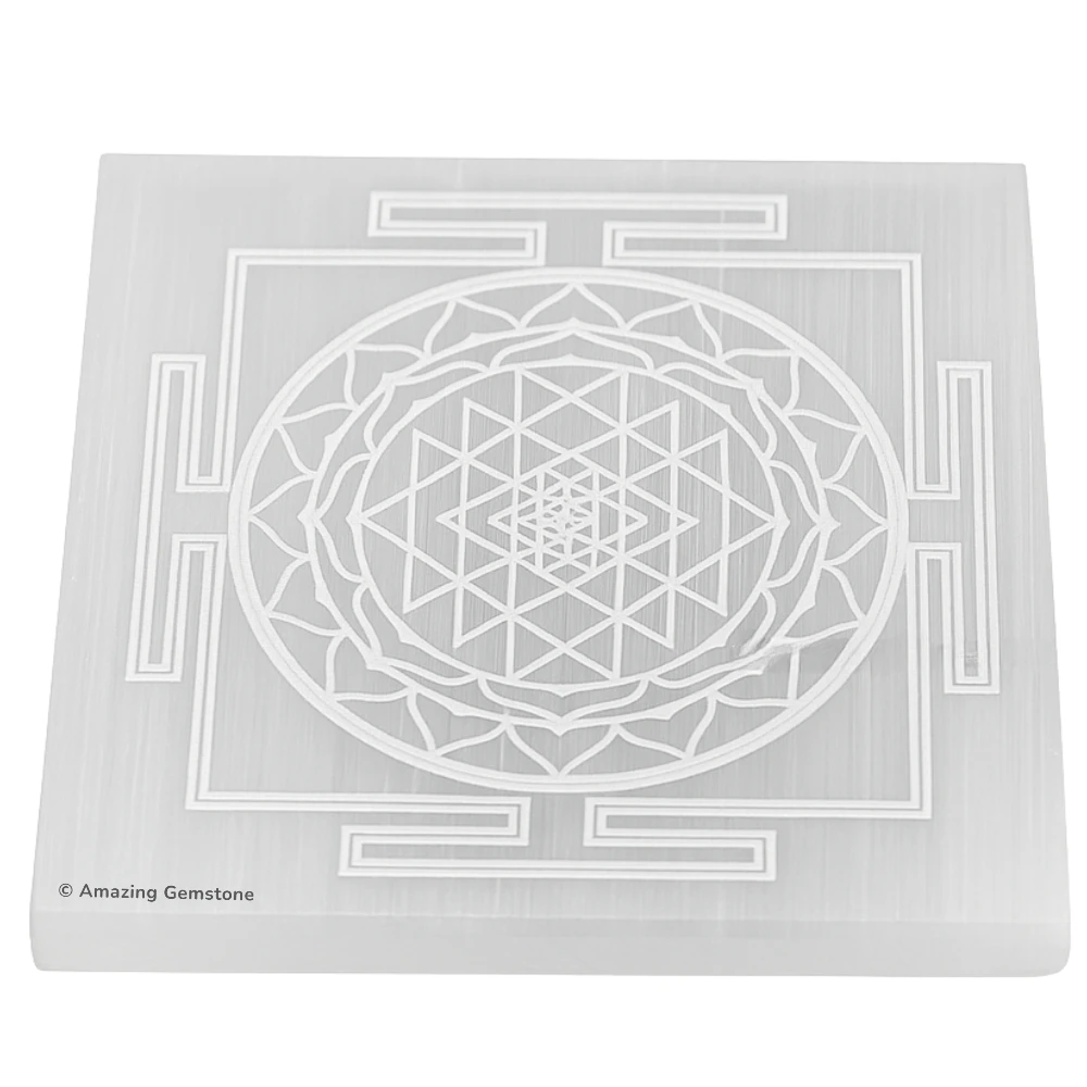 Selenite Charging Plate for Crystals - Sri Yantra(Square) (4 Inch)