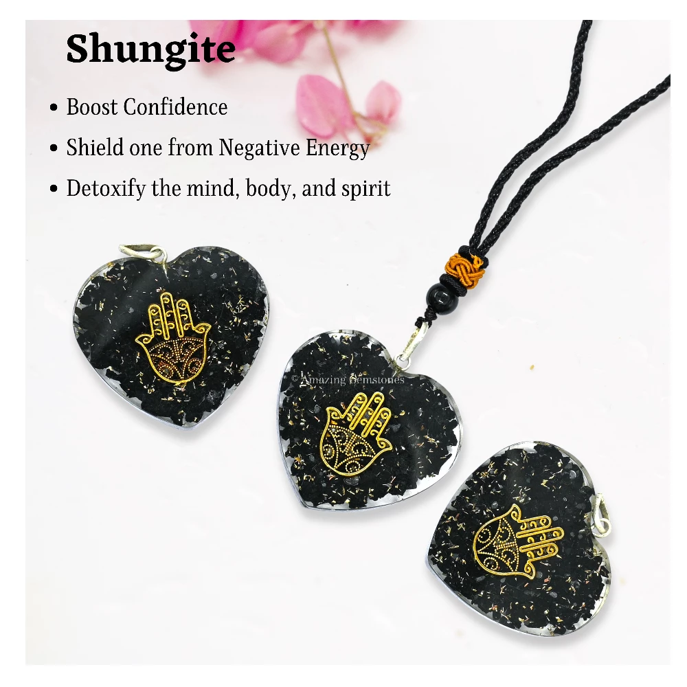 Shungite Necklace - Hamsa (Heart)