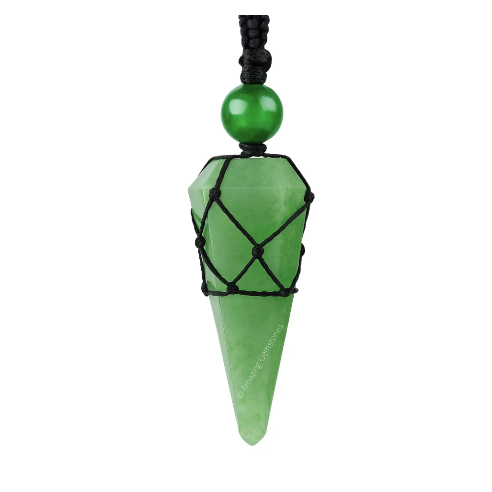 Green Aventurine Pendulum Pendant Necklace (Macrame)