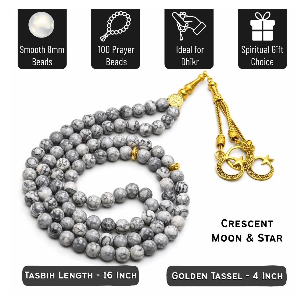 Black Picasso Crystal Tasbeeh Sibha Prayer Beads (Gold)