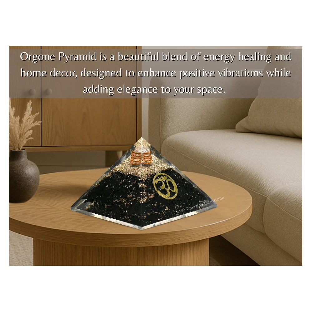 Black Tourmaline Orgone Pyramid - OM