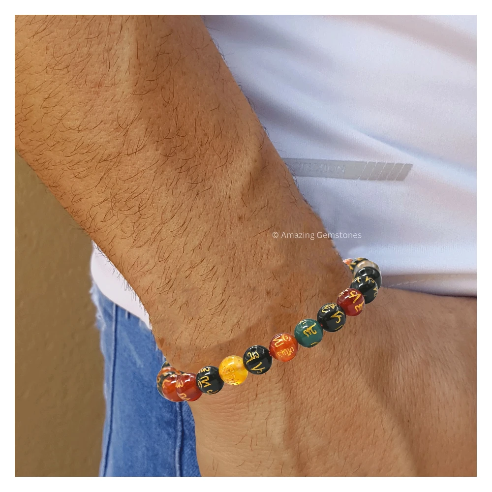 Multi Agate OM Mani Padme-Hum Bracelet (Adjustable)