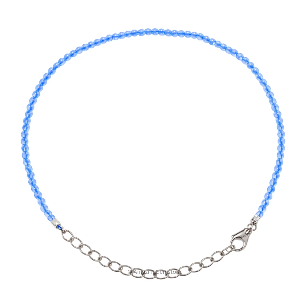Blue Chalcedony Crystal Bracelet - 2mm Faceted Bead (Silver)