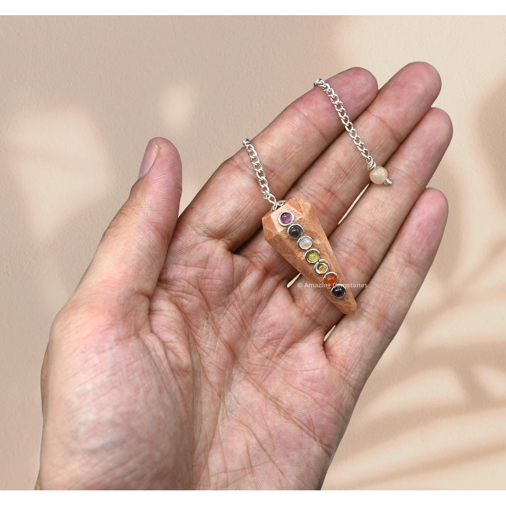 Peach Moonstone Chakra Crystal Pendulum