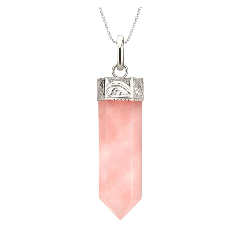 Rose Quartz Necklace - Pencil Point (Silver)