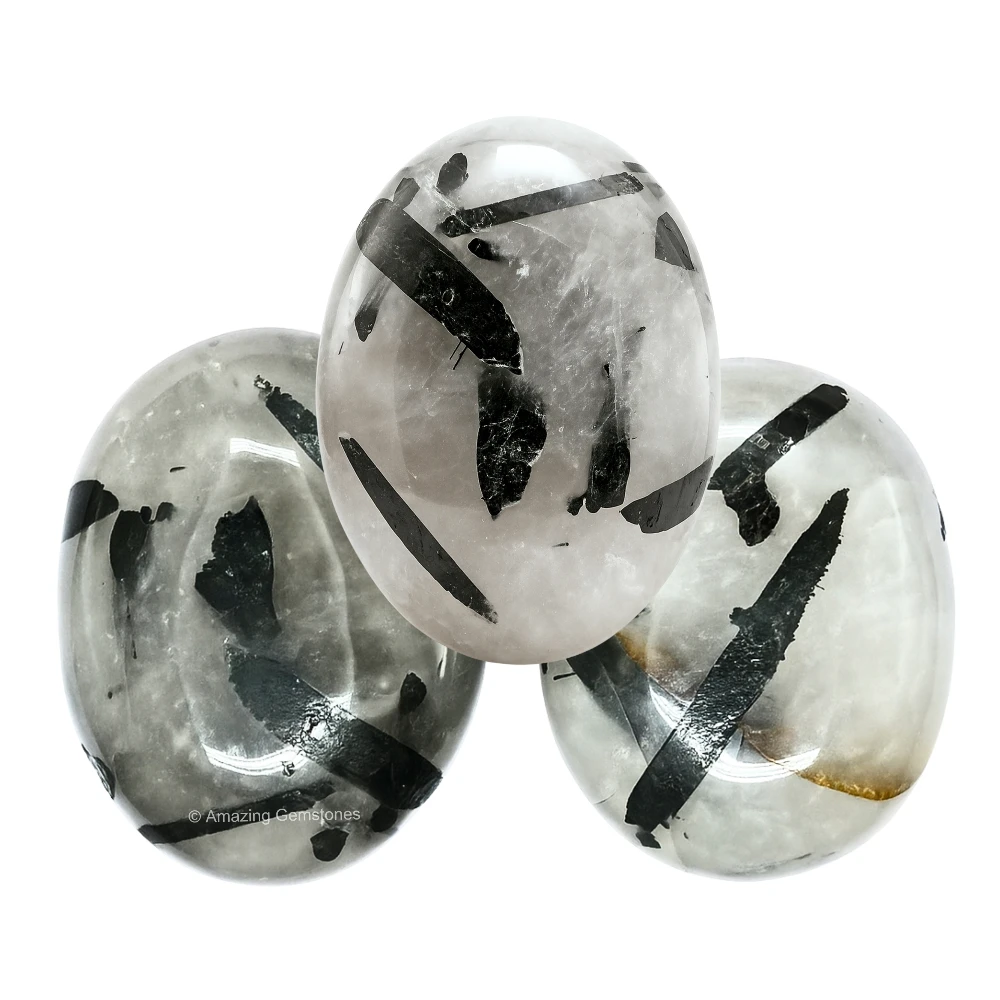 Black Rutilated Quartz Palm Stone