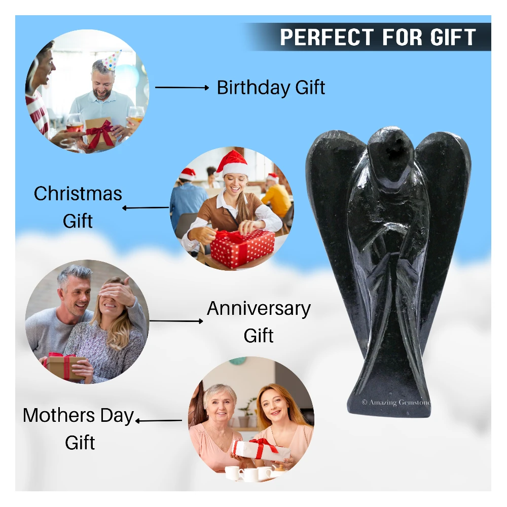 Black Tourmaline Angel Figurine (1.5 Inch)