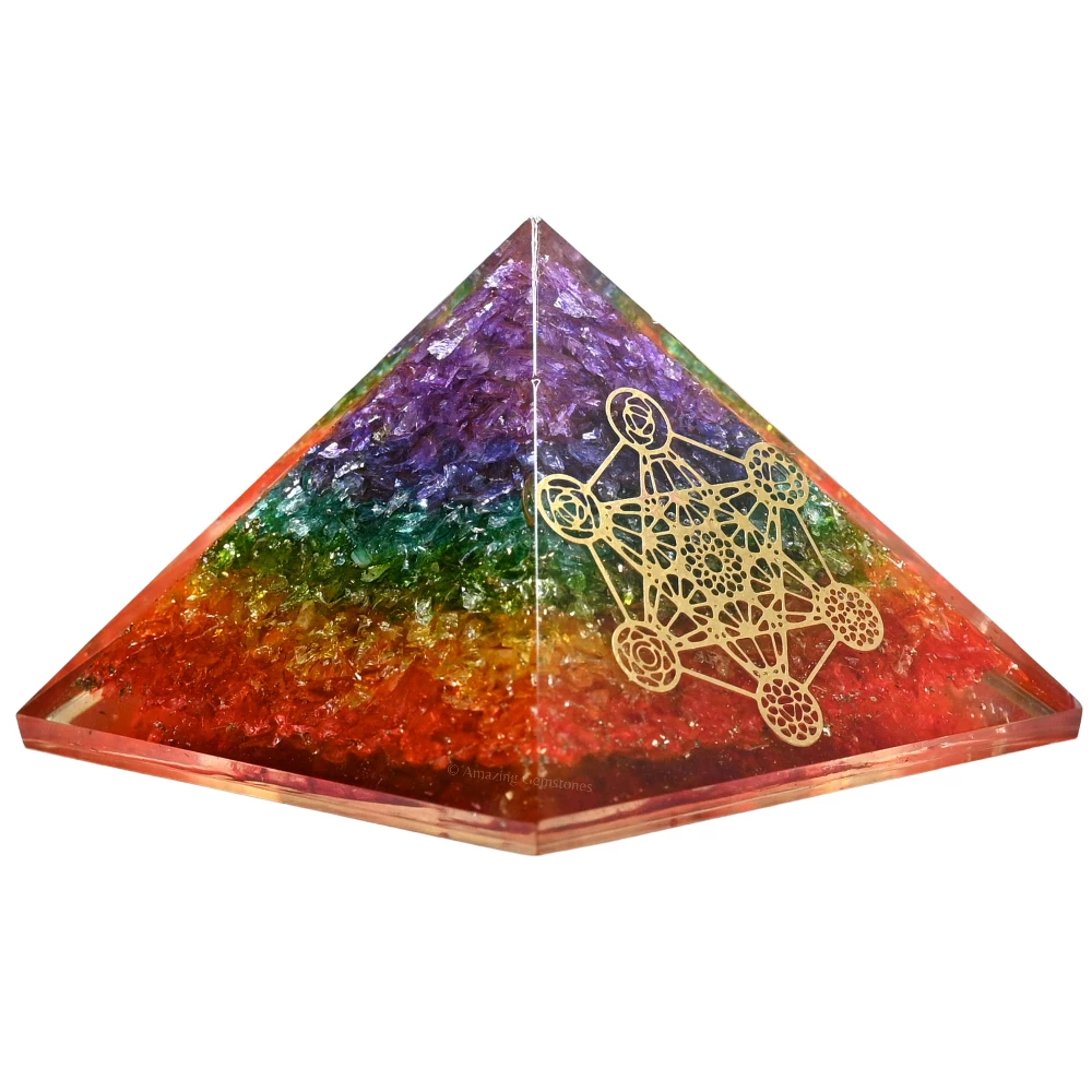 Chakra Onyx Orgone Pyramid - Chakra Metatron Cube