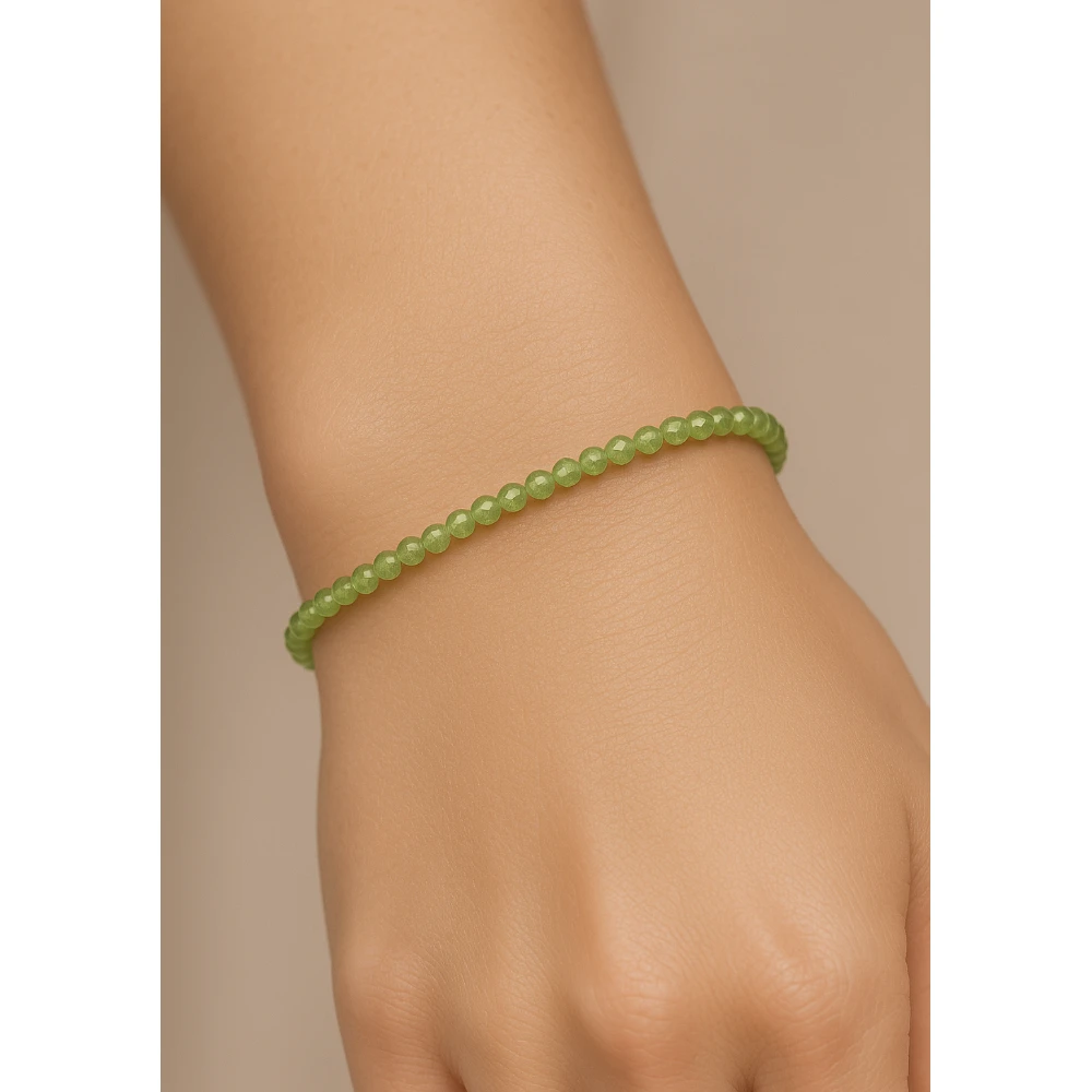 Prehnite Crystal Bracelet - 2mm Faceted Bead (Silver)