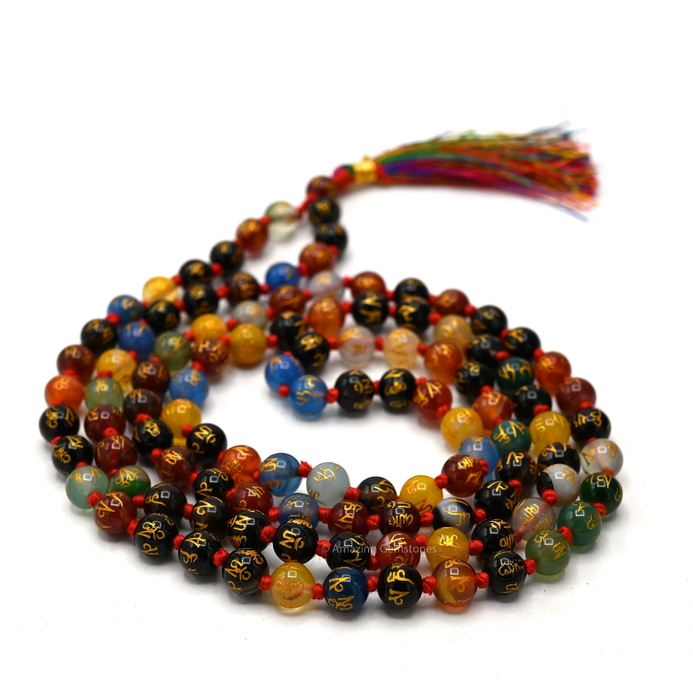 Multi Gemstone Mala (Om Mani Padme Hum) (Hand Knotted)
