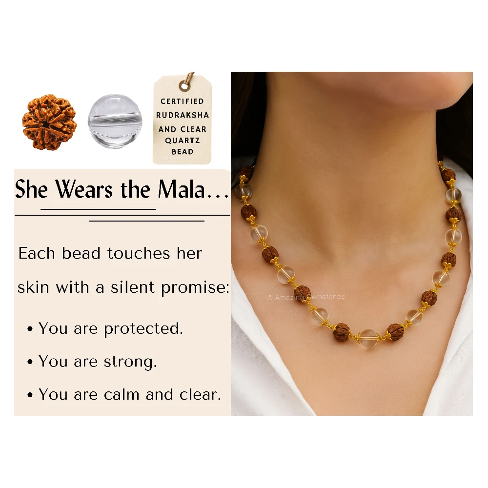 Rudraksha and Sphatik Mala Necklace (Gold Chain)