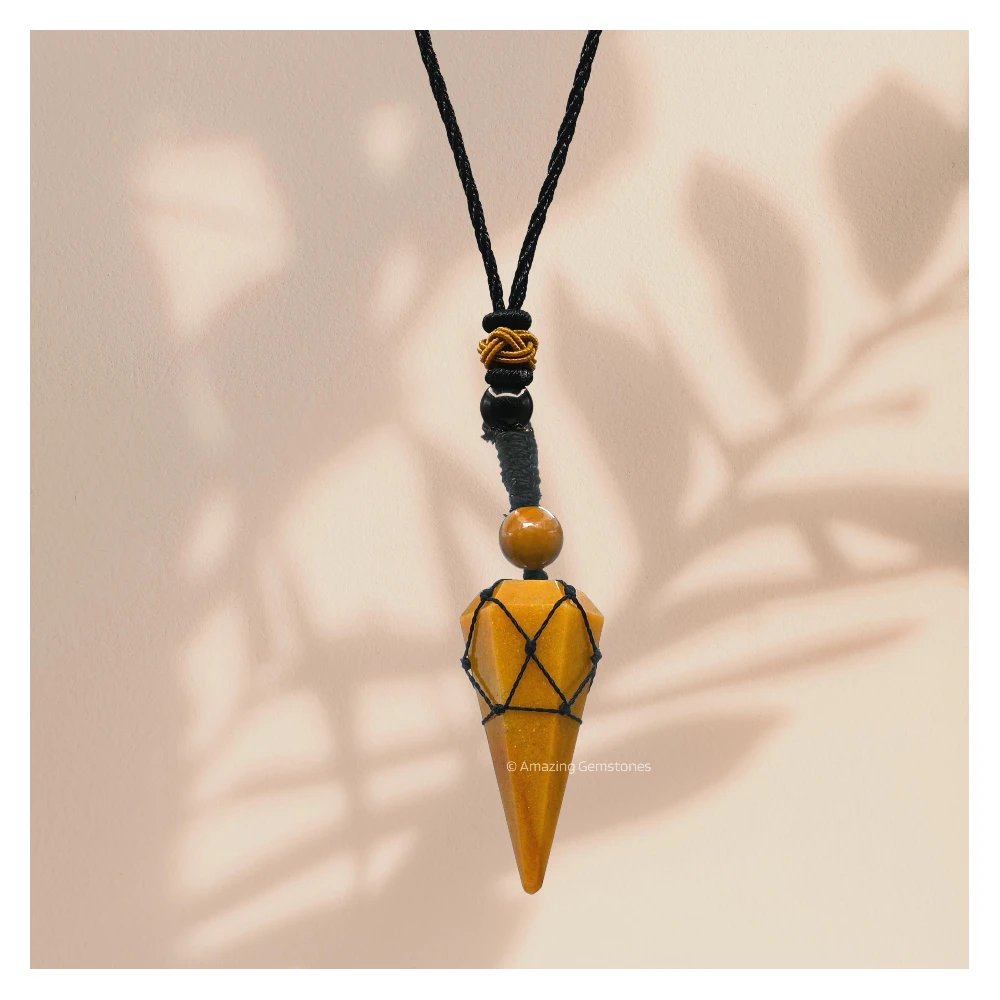 Yellow Jasper Pendant Necklace (Macrame)