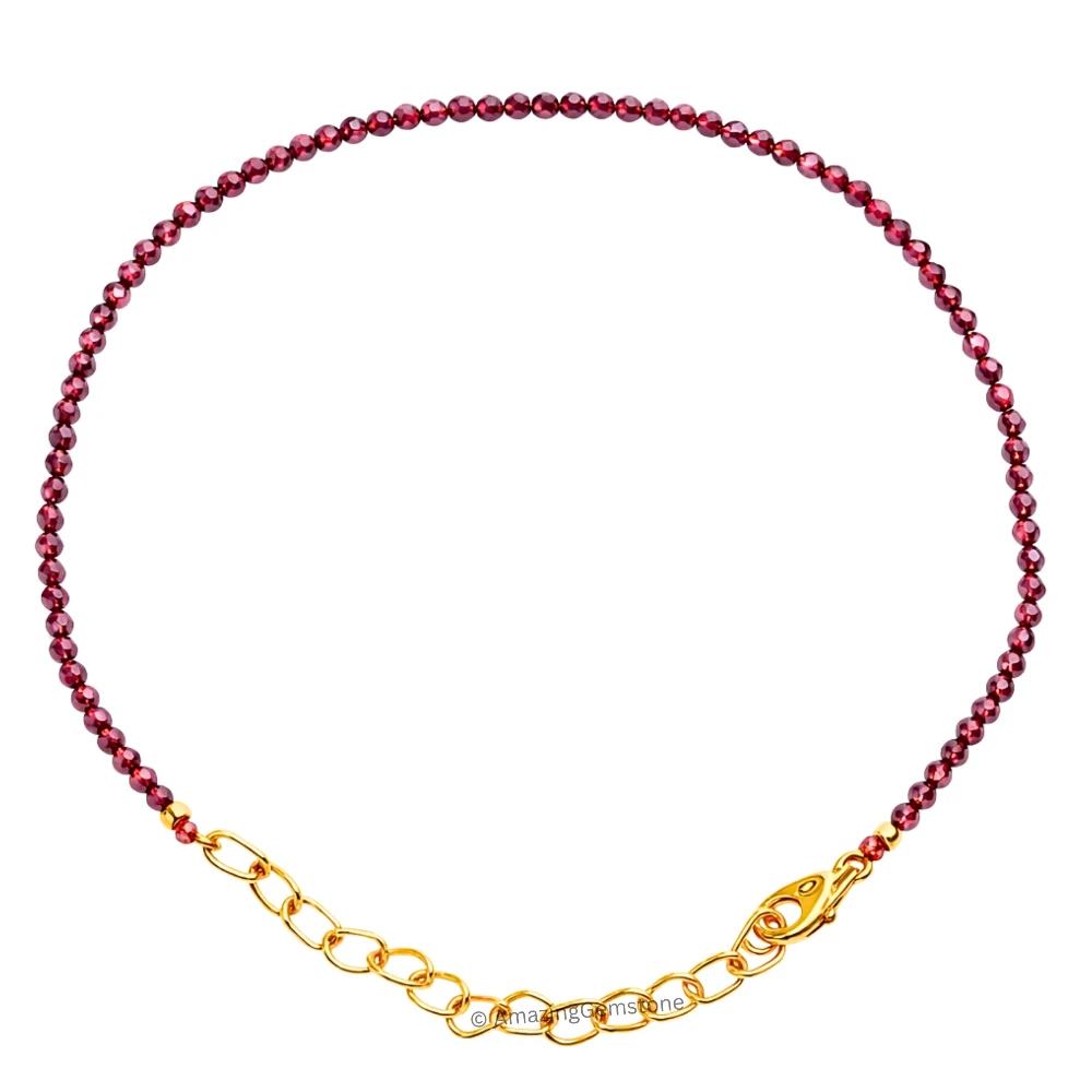 Red Garnet Crystal Bracelet - 2mm Faceted Bead (Gold)
