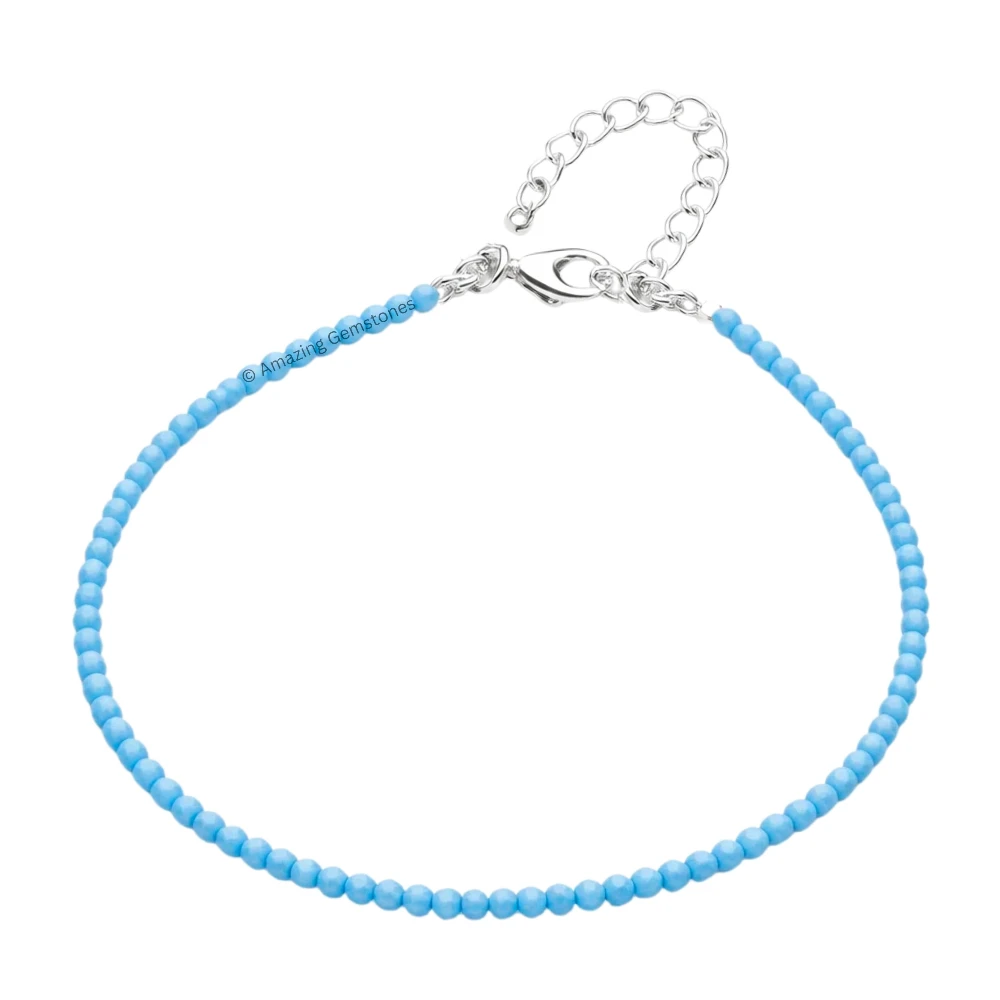 Turquoise Howlite Crystal Anklet - 2mm Faceted Bead (Silver)