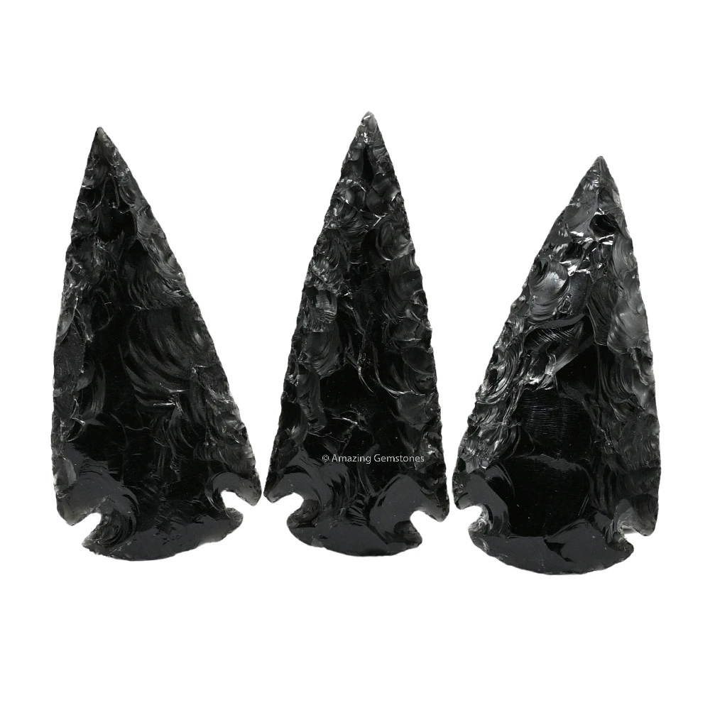 Black Obsidian Crystal Arrowhead - 2" to 3" (3 Pieces)