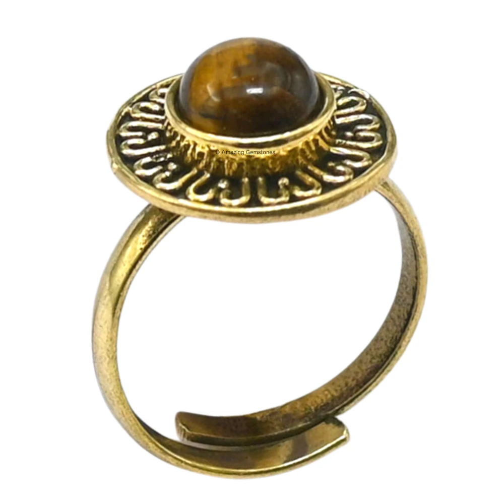 Tiger Eye Crystal Bead Ring (Gold)