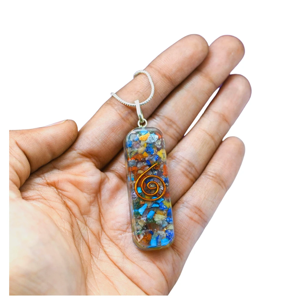 Mix Gemstone Crystal Orgone Pendant - Rectangle
