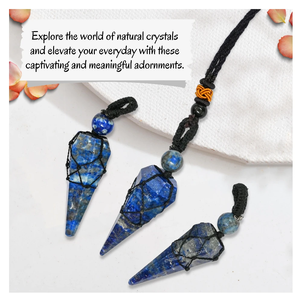 Lapis Lazuli Pendulum Pendant Necklace (Macrame)