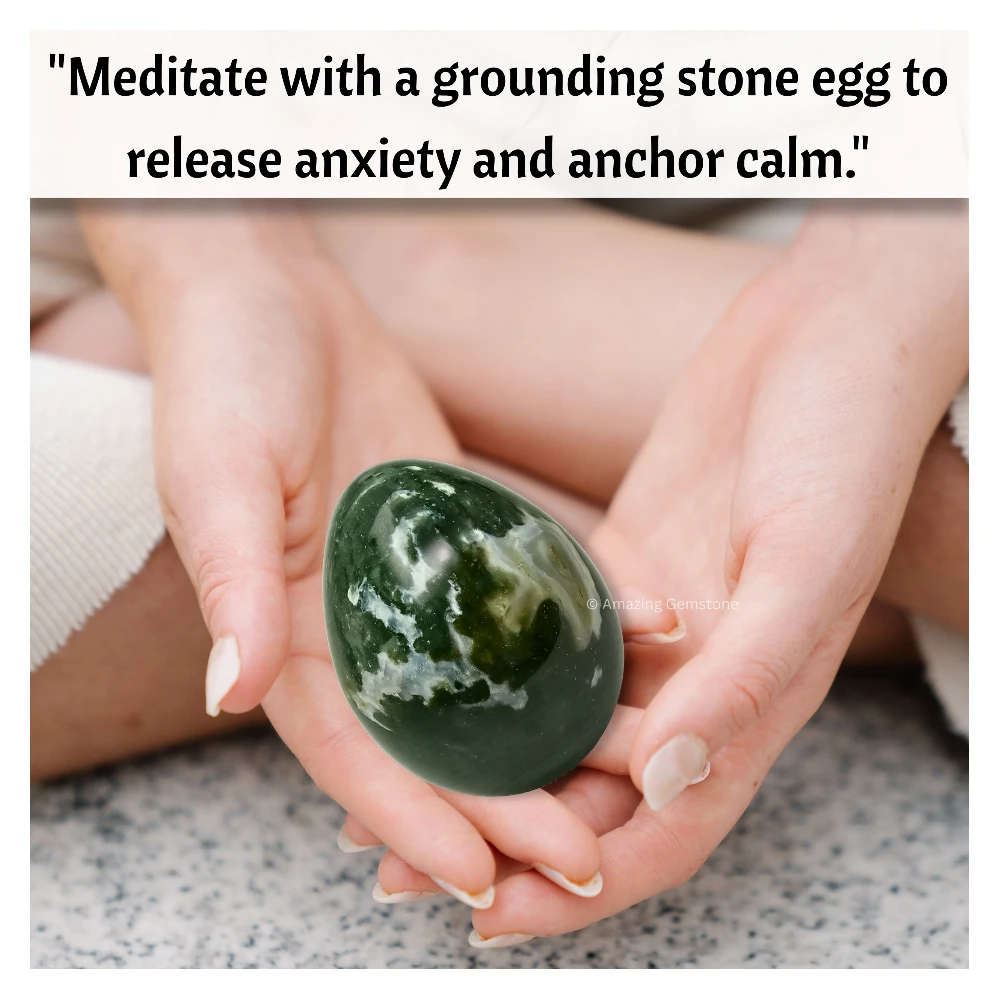 Moss Agate Crystal Egg Stone