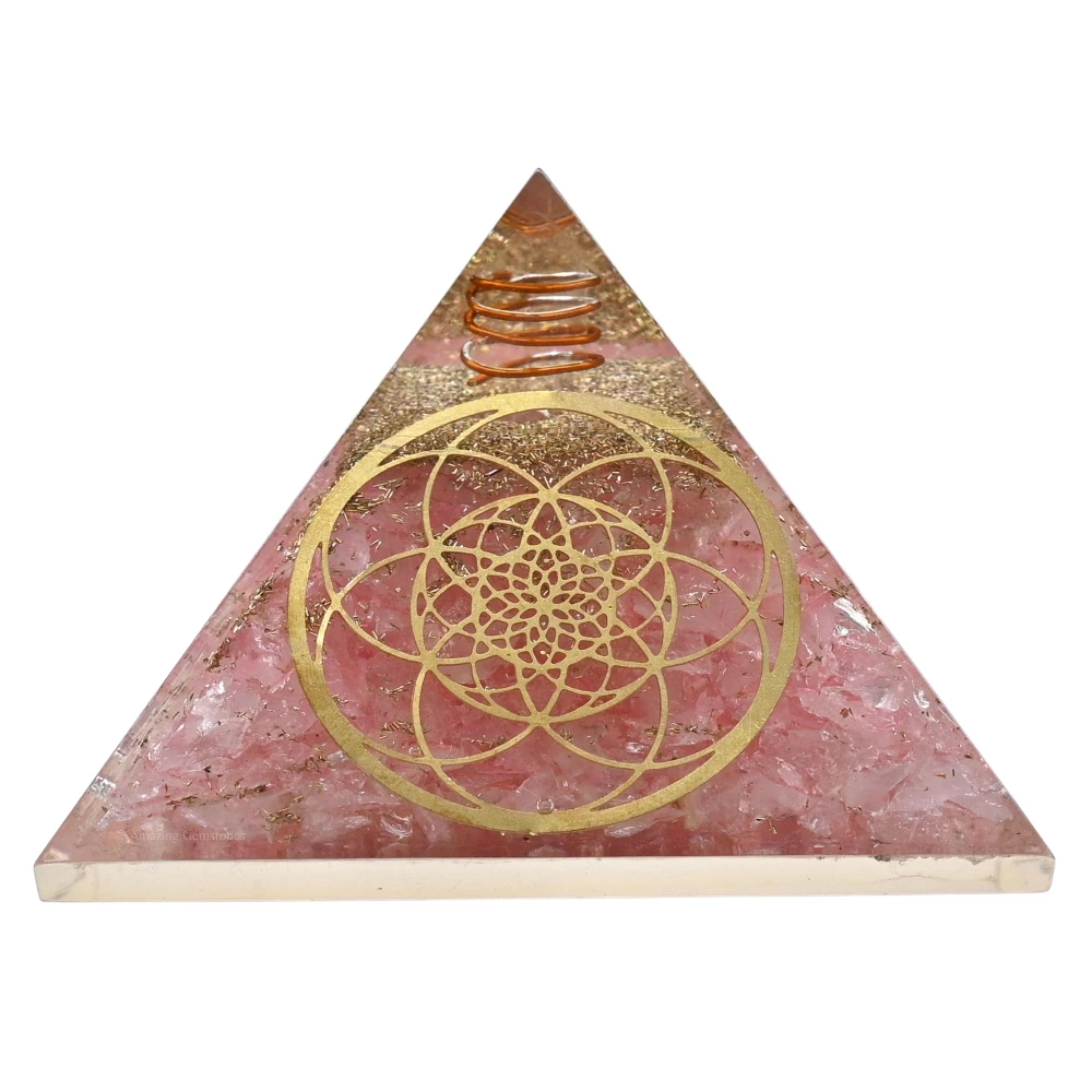 Rose Quartz Orgone Pyramid - Seed of Life