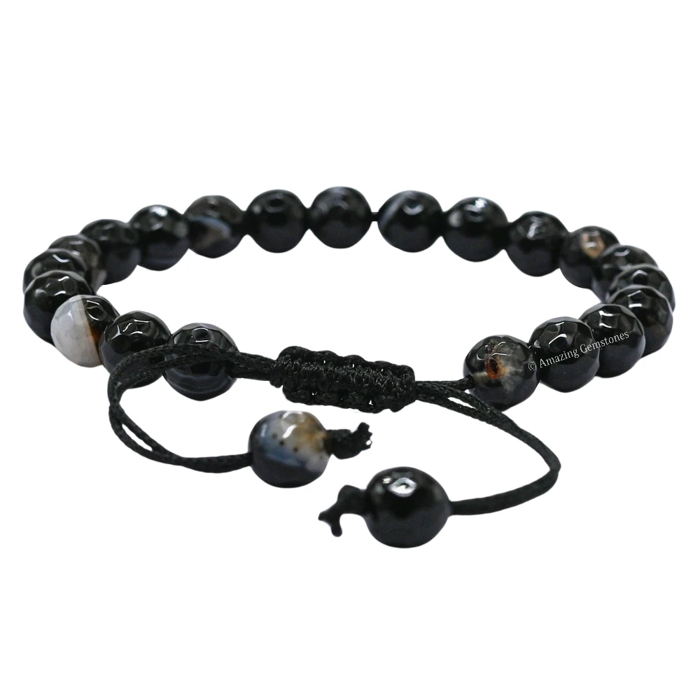 Black Bended Bracelet (Faceted) (Adjustable)
