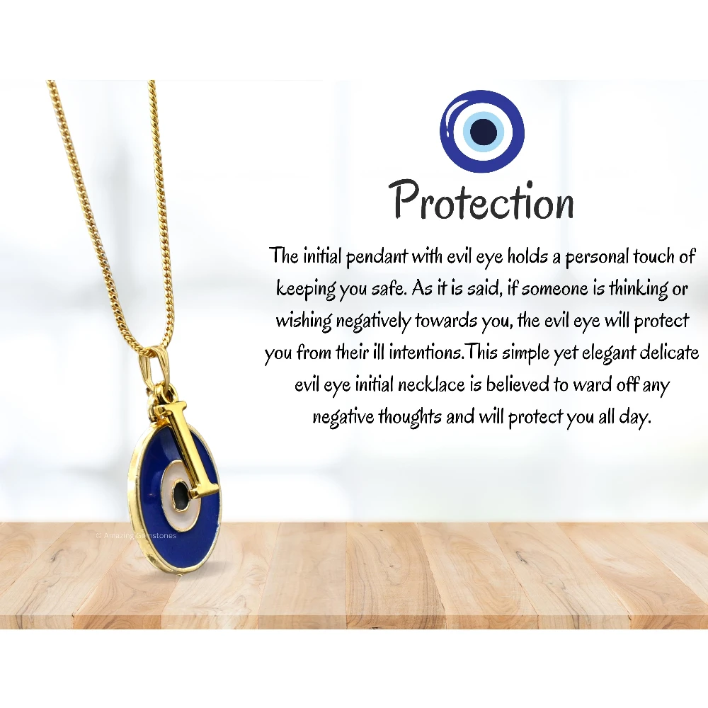 Evil Eye Pendant Necklace with I Initial