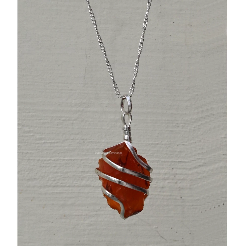 Carnelian Necklace - Raw Crystal (Silver)