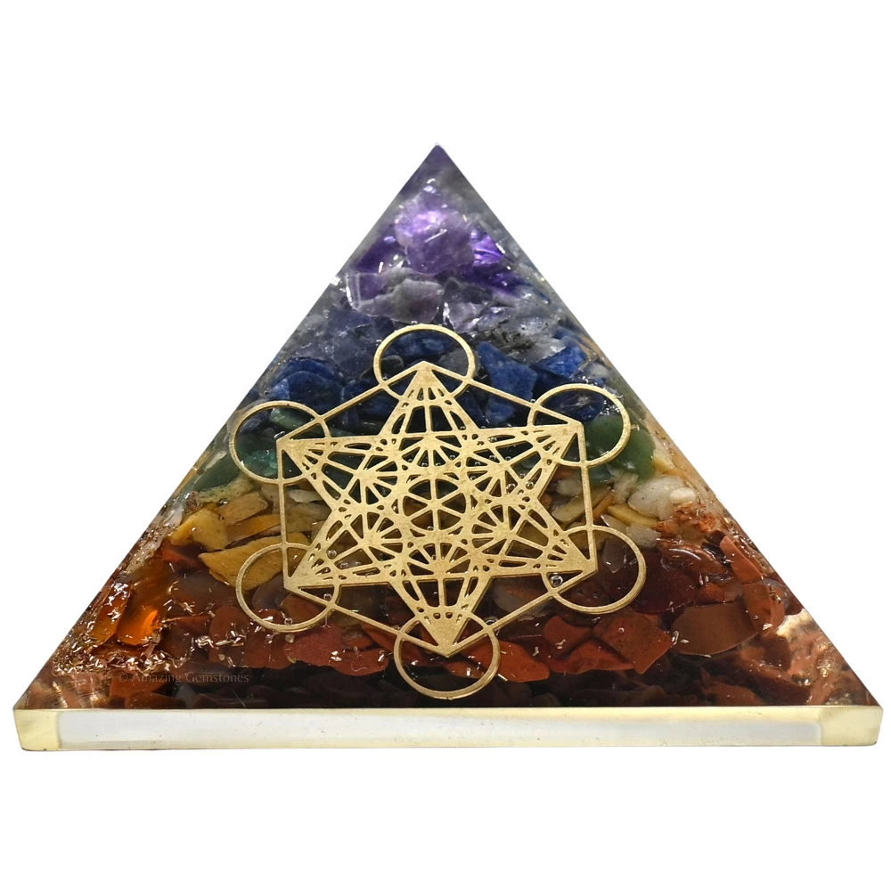 Natural Chakra Orgone Pyramid - Metatron Cube